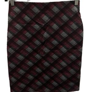 Roz & Ali  Burgundy & Grey Plaid Pencil Skirt